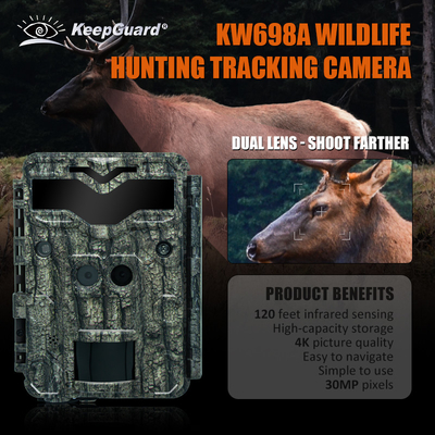 Охотная камера KW698A двойные датчики 0.25s скорость захвата 30MP 1080PHD без свечения 100 футов ночной дальности водонепроницаемая скаутинговая камера IP67