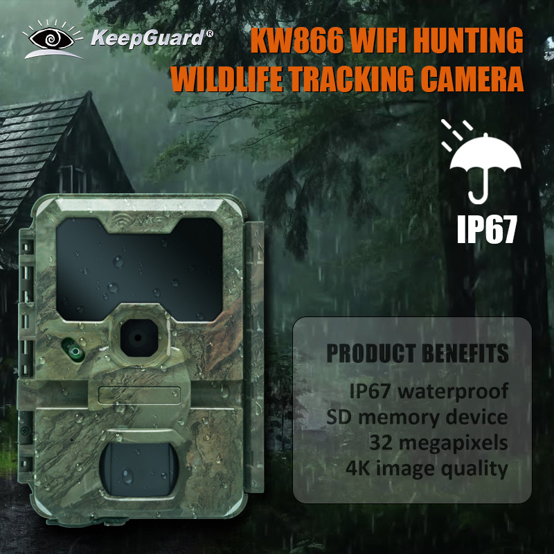 KW866 WIFI Охотничьи тропы для дикой природы Камера водонепроницаемая IP67 OEM/ODM 512GB Хранение SD Карта памяти 32MP 4K простое использование